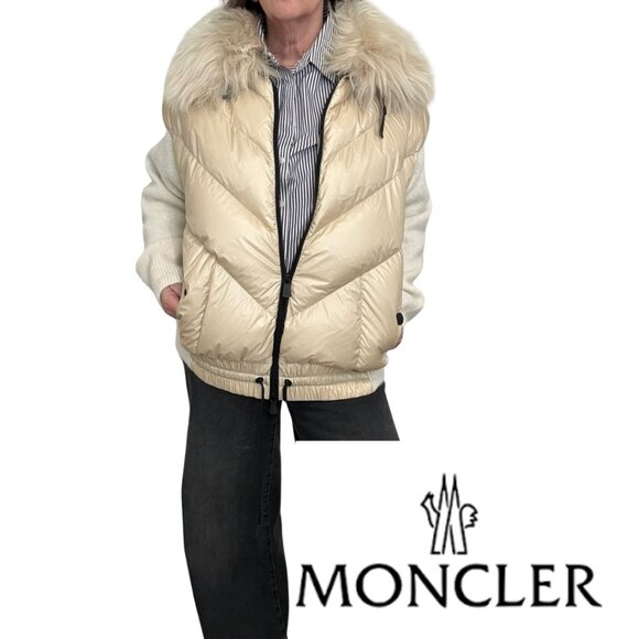 Moncler Grenoble Ivory Drawstring Down and Alpaca Collar Cardigan Wmns Small